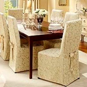 Lot of 4 Designer Fancy Dining Room Gold Floral Chair Slipcover Wedding 42 inch